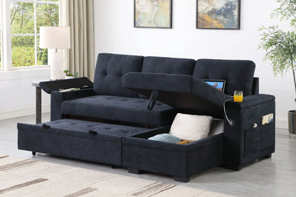 Ashlyn II - 84"W Woven Fabric Reversible Sleeper Sectional Sofa with Storage Chaise Lilola Home