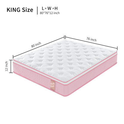 12" Hybrid Mattress With Individual Pocket Spring, Comortable Memory Foam Home Essentials