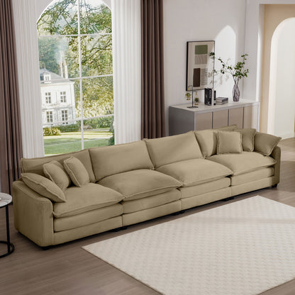 Modern Upholstered 4 Seater Fabric Sofa With Arm And Throw Pillows Home Essentials