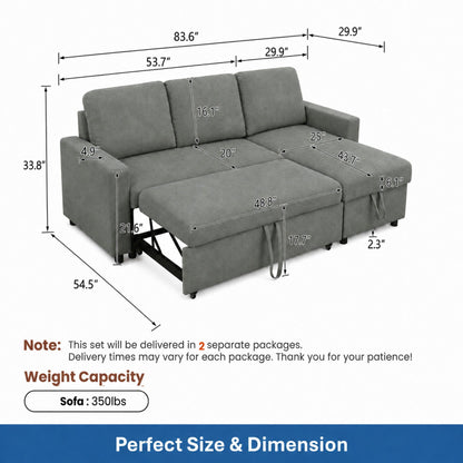 L - Shaped Convertible Sofa Bed With Storage Chaise Home Essentials