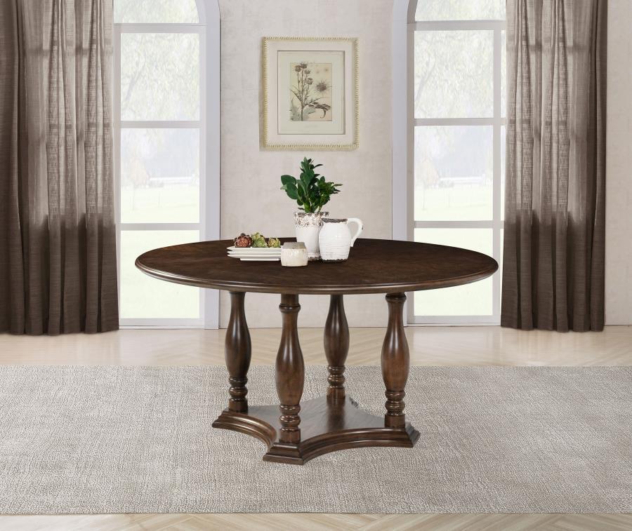 Landon - Round Wood Pedestal Dining Table - Rich Brown Coaster Fine Furniture