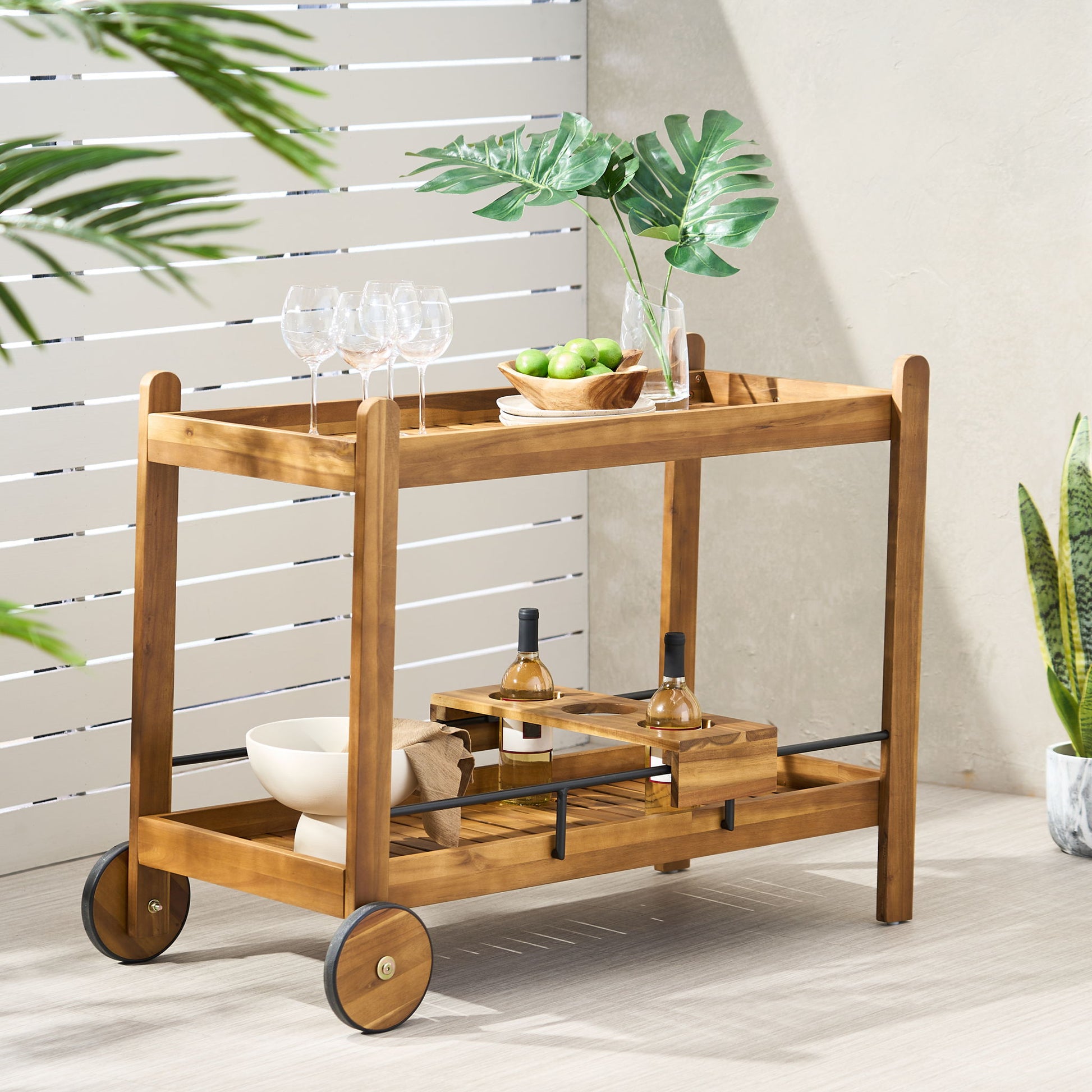 Bar Cart With Wine Bottle Holders, - Black Noble House