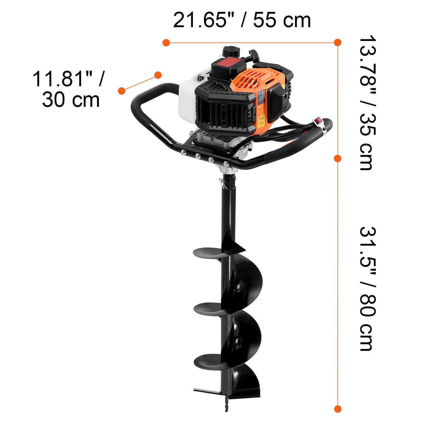 Vevor Gas Post Hole Digger 52Cc 1450W With 8 Drill Bits & Extension Rod Aluminium Alloy - Black Daily Nest