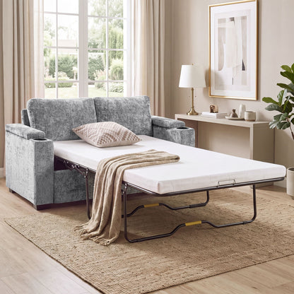 Pull Out Sofa Bed Loveseat With Twin Mattress, Cup Holders And Arm Storage Hearth and Haven