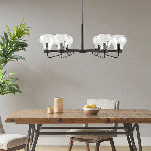 Devon - 6-Light Chandelier With Bowl Shaped Glass Shades - Black