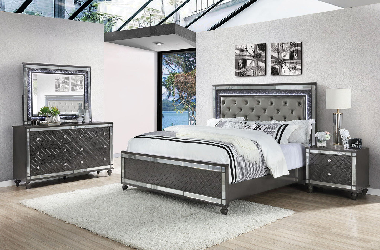 Refino - Bedroom Set - Gunmetal Crown Mark