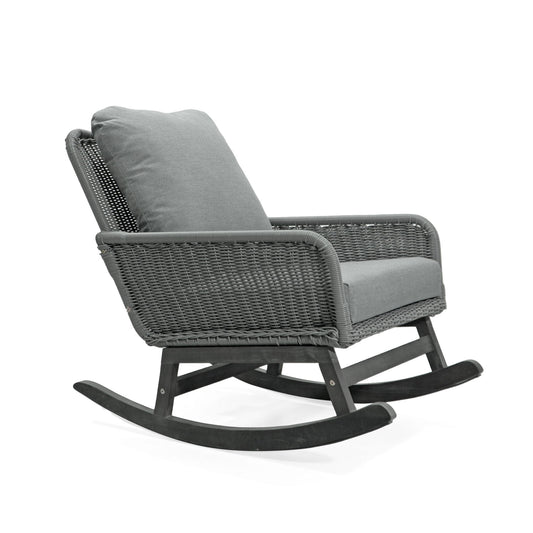 Contemporary Minimalist Wicker Rocking Chair With Soft Polyester Cushions Noble House