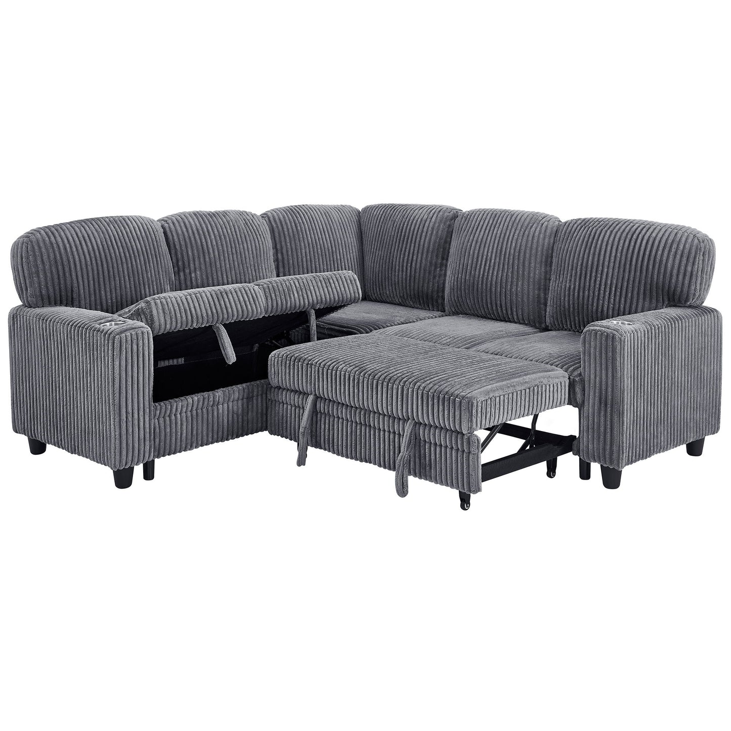 L-Shaped Sofa With Pull Out Sofa Bed With USB Home Essentials
