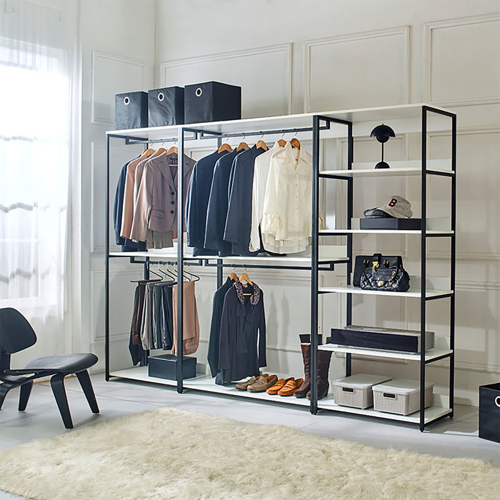 Fiona - Freestanding 3 Tower System Walk In Closet With 7 Shelf Wood And Metal Frame - White Home Essentials