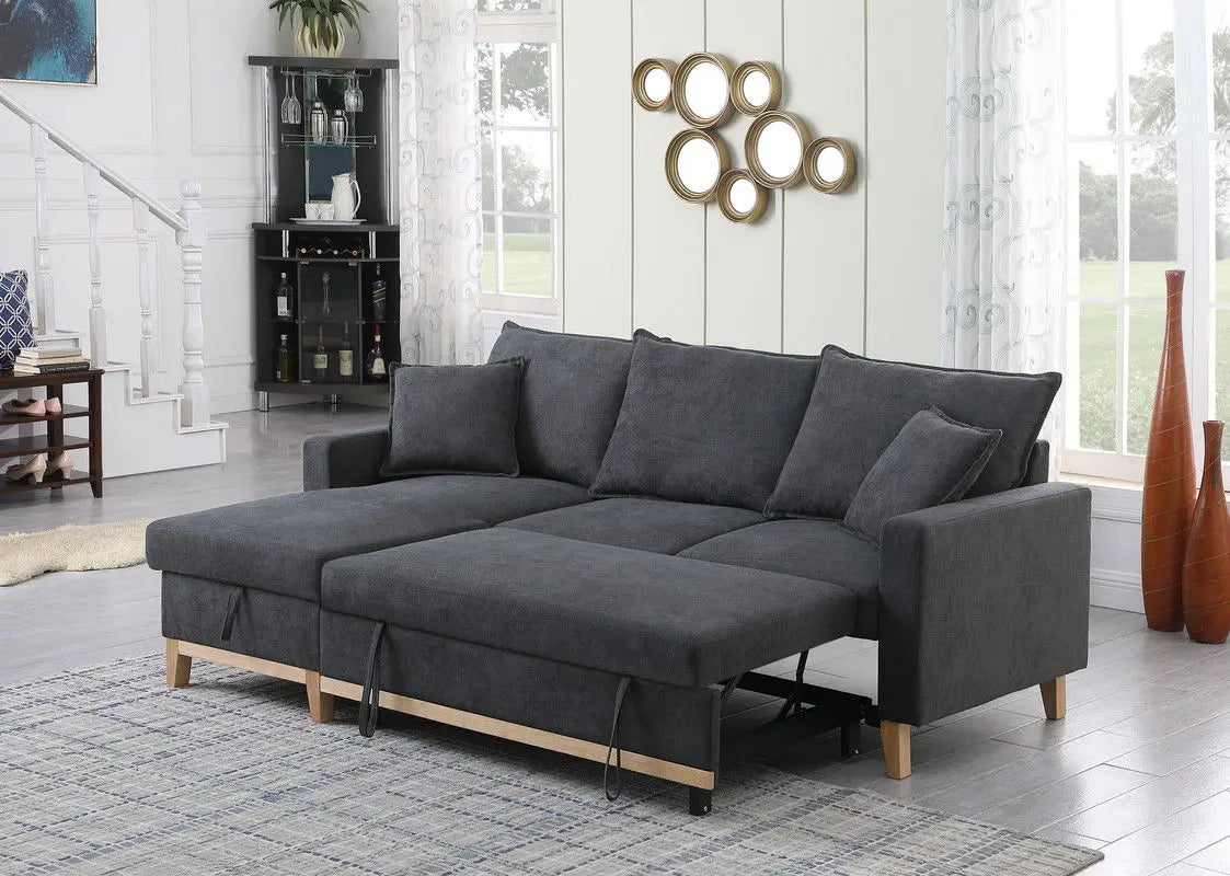 Colton - Reversible Sleeper Sectional Sofa With Storage Chaise - Dark Gray Lilola Home