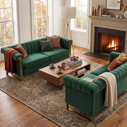 2 Piece Sofa Set With Tufted Back And Deep Seating Home Essentials