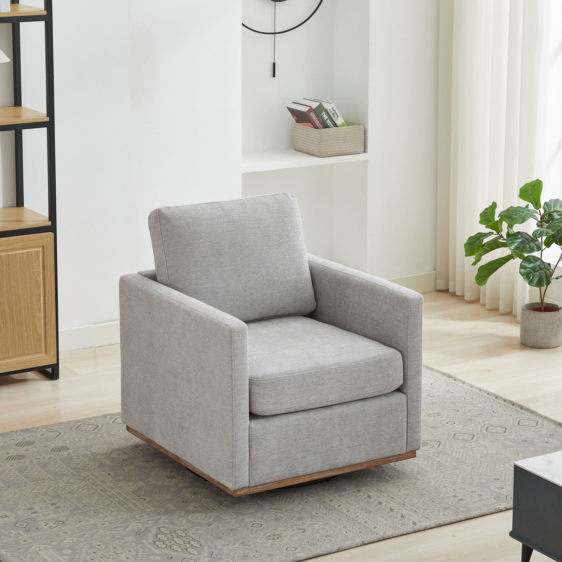 Modern Square Upholstered Swivel Accent Chair With Metal Base Home Essentials