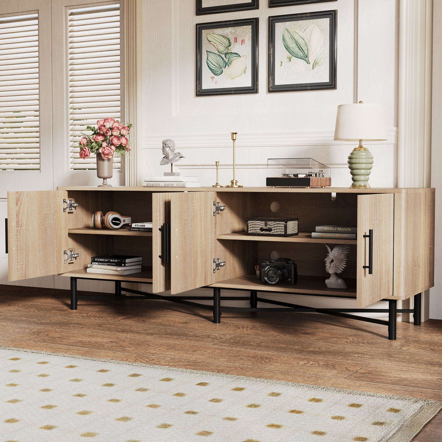 4 Door TV Cabinet, 2 Storage Spaces, Adjustable Shelves Noble House