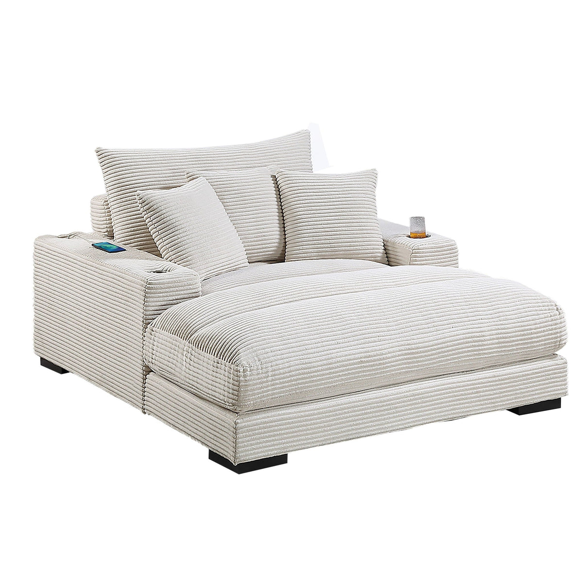 Upholstered Chaise Lounge With Cup Holders USB Port And Pillows Home Essentials