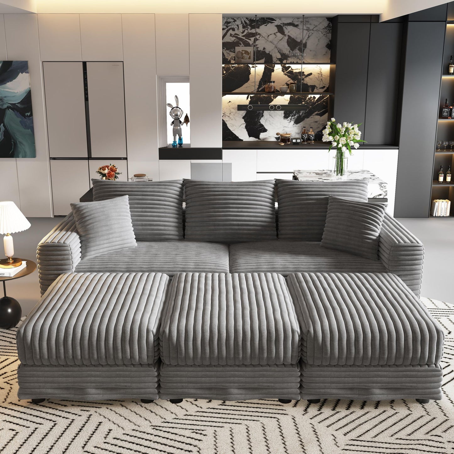 Convertible Deep Seat Sofa With Soft Pillows And Ottomans Home Essentials