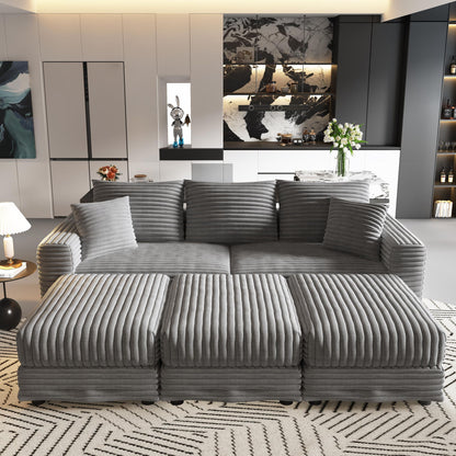 Convertible Deep Seat Sofa With Soft Pillows And Ottomans Home Essentials
