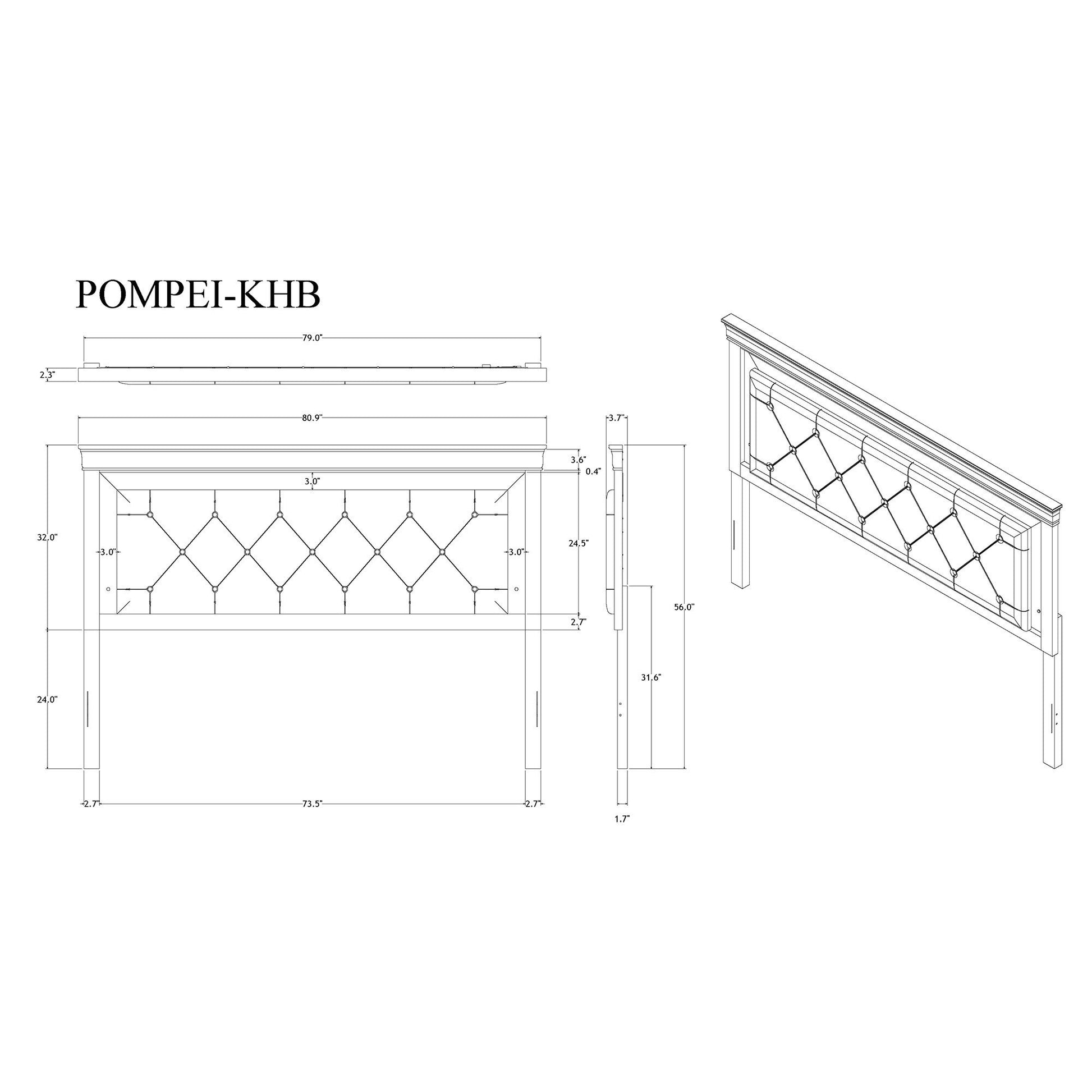 Shaker - 5 Pieces Bedroom Set With Crystal Inspired Tufted Headboard And LED Lighting Global Furniture USA