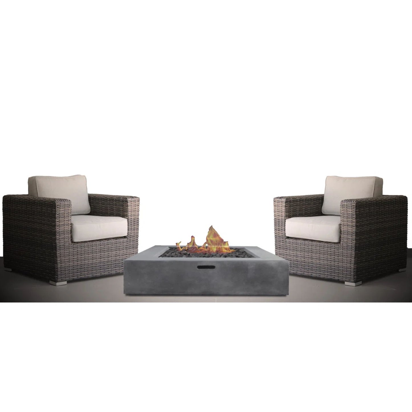 3 Piece Patio Rattan Furniture Set With Cushions Fire Pit - Brown LSI Patio Furniture