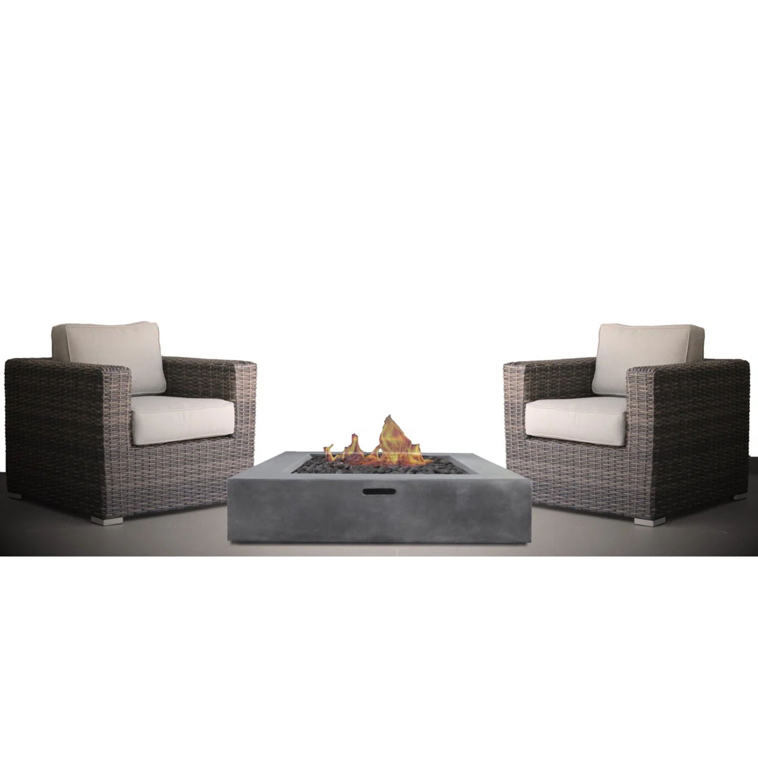 3 Piece Patio Rattan Furniture Set With Cushions Fire Pit - Brown LSI Patio Furniture