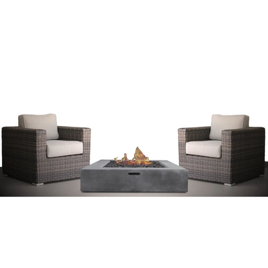 3 Piece Patio Rattan Furniture Set With Cushions Fire Pit - Brown LSI Patio Furniture