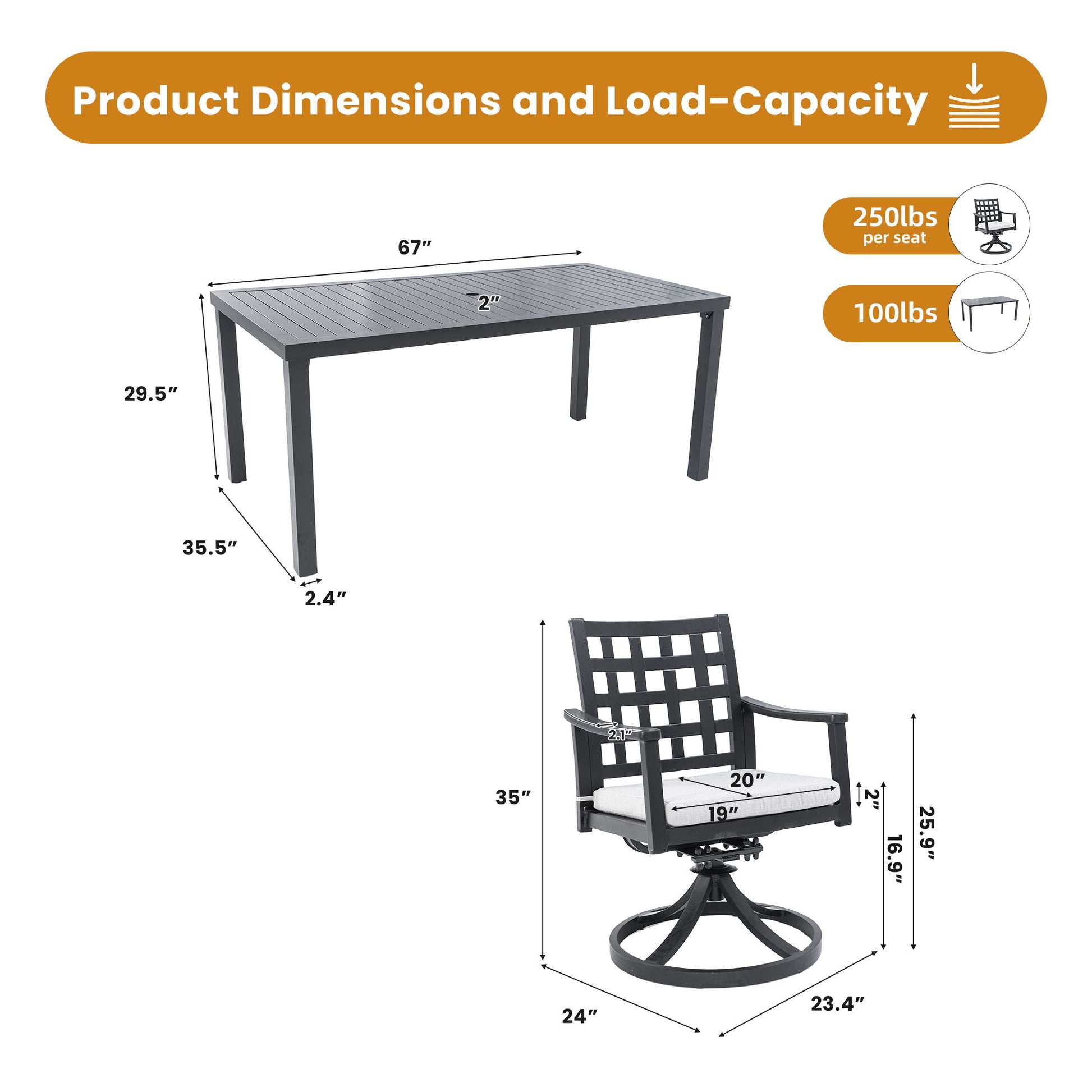 Modern Classic Outdoor Patio Dining Set, Rectangular Table & Dining Chairs, Rust Free, Weather Resistant Life Outside
