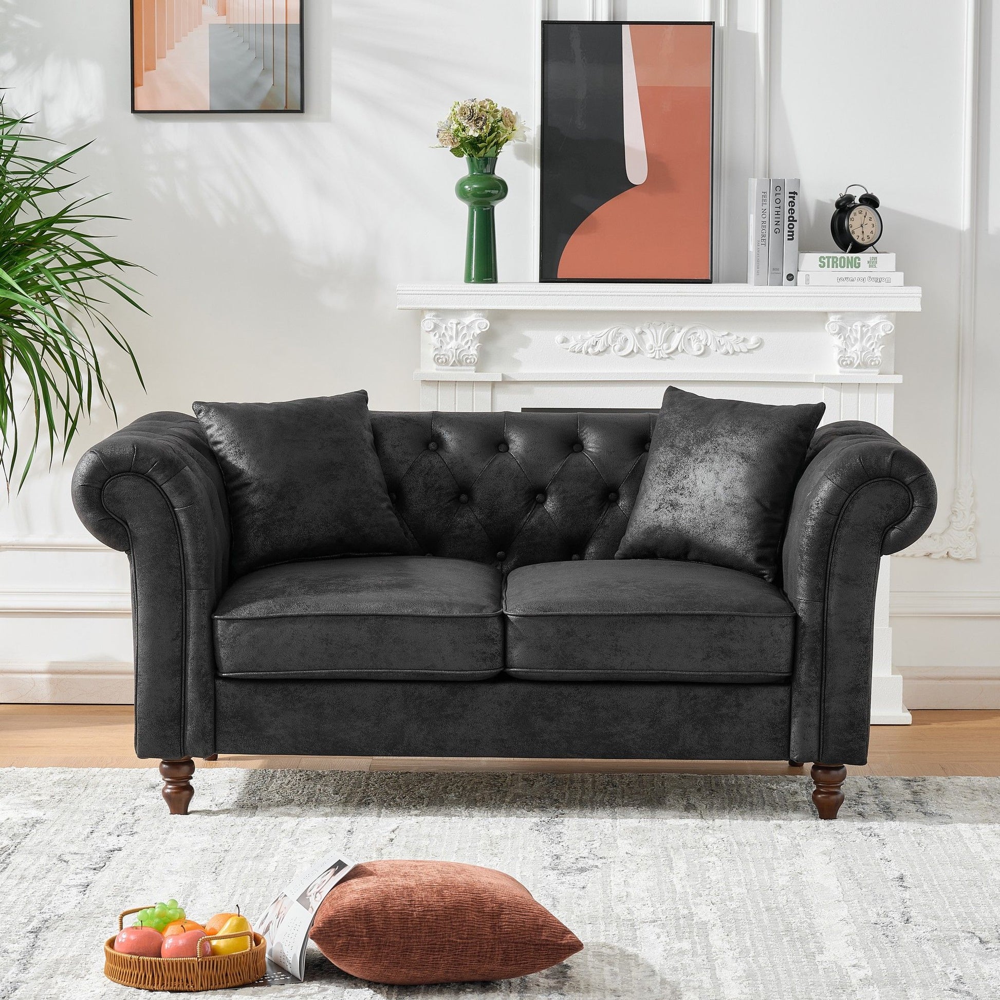 Chesterfield Loveseat, High Tech Fabric Roll Armrest Home Essentials
