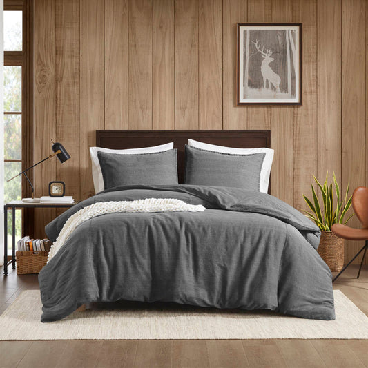Mckenzie - 3 Piece Full/Queen Twill Washed Duvet Set - Gray Woolrich