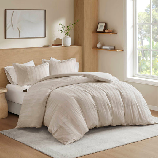 Logan - Full Striped Duvet Set - Neutral Super Listing