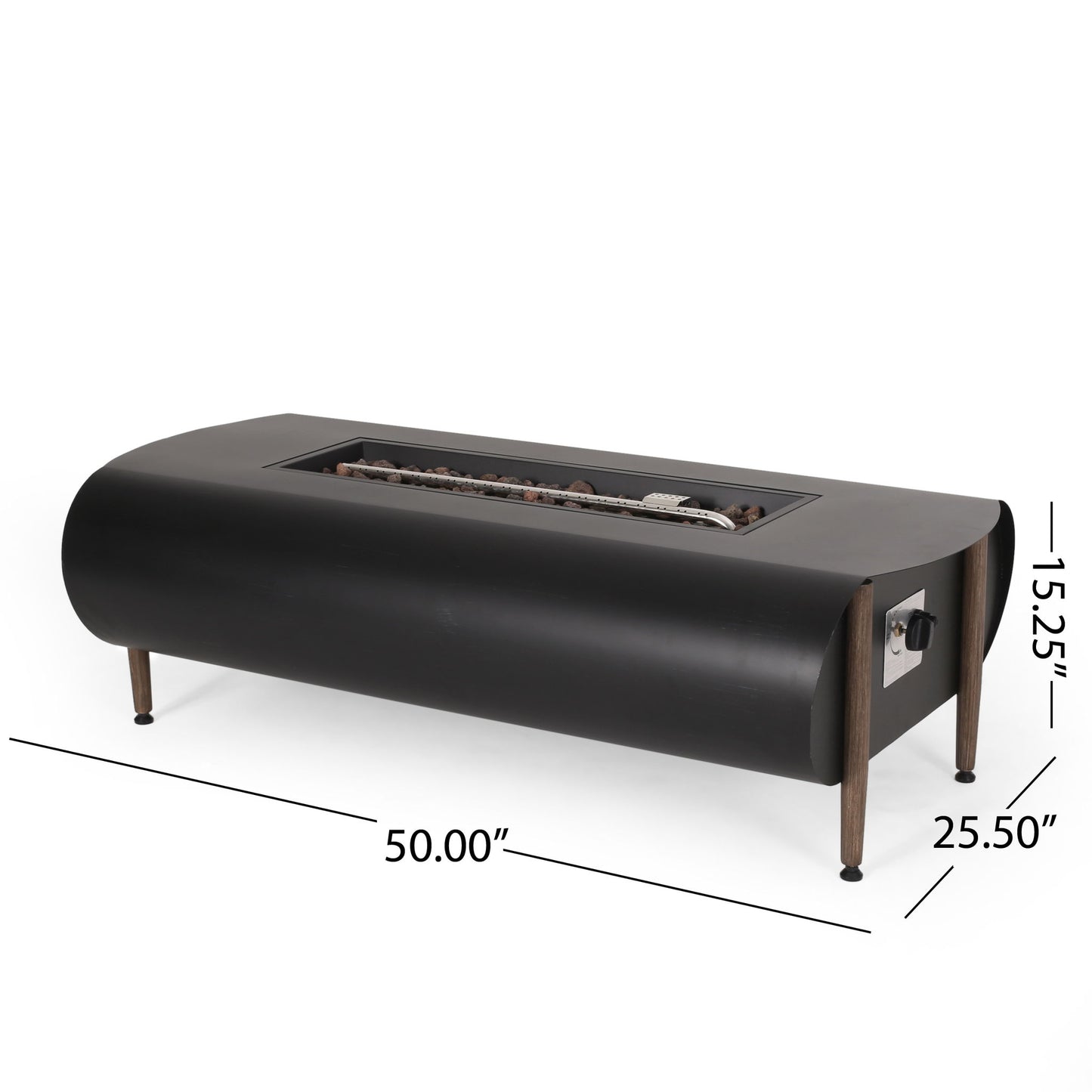 Vernon - Rectangle Fire Pit 50, 000 Btu - Dark Gray Noble House
