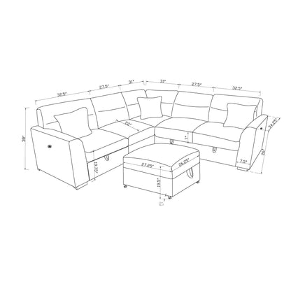 Emiliano - Sectional Sofa With 3 Pillows And Storage Ottoman - Nickel Global Furniture USA