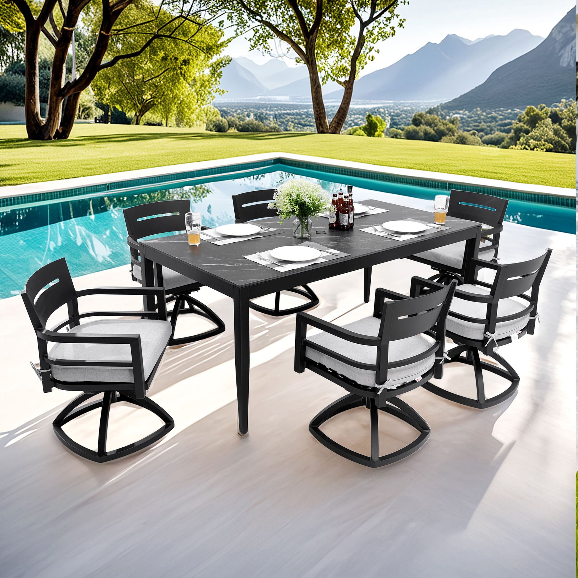 Modern Outdoor Patio Dining Set With Table And Chairs With Sunbrella Cushions Life Outside