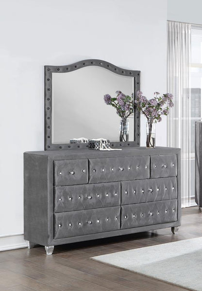 Deanna - 7-Drawer Upholstered Dresser With Mirror