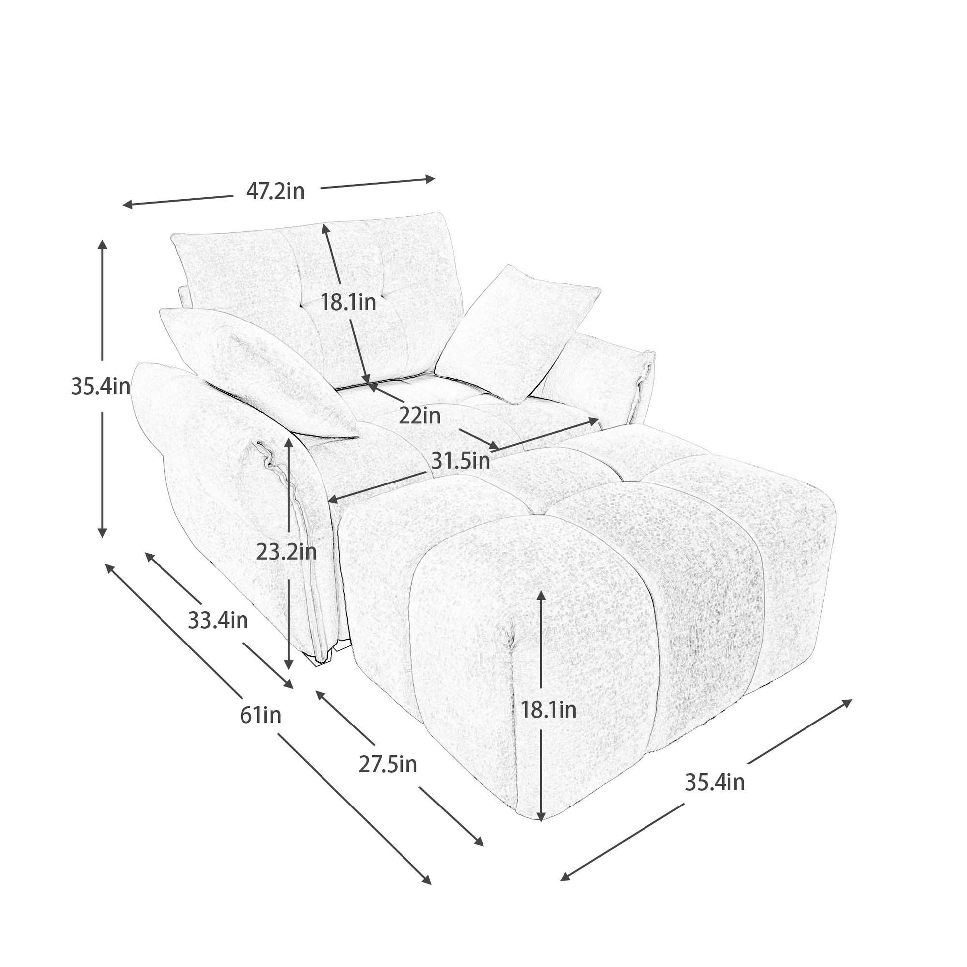 Ergonomic Single Seater Sofa With Ottoman, High Resilience Support Cushions Home Essentials
