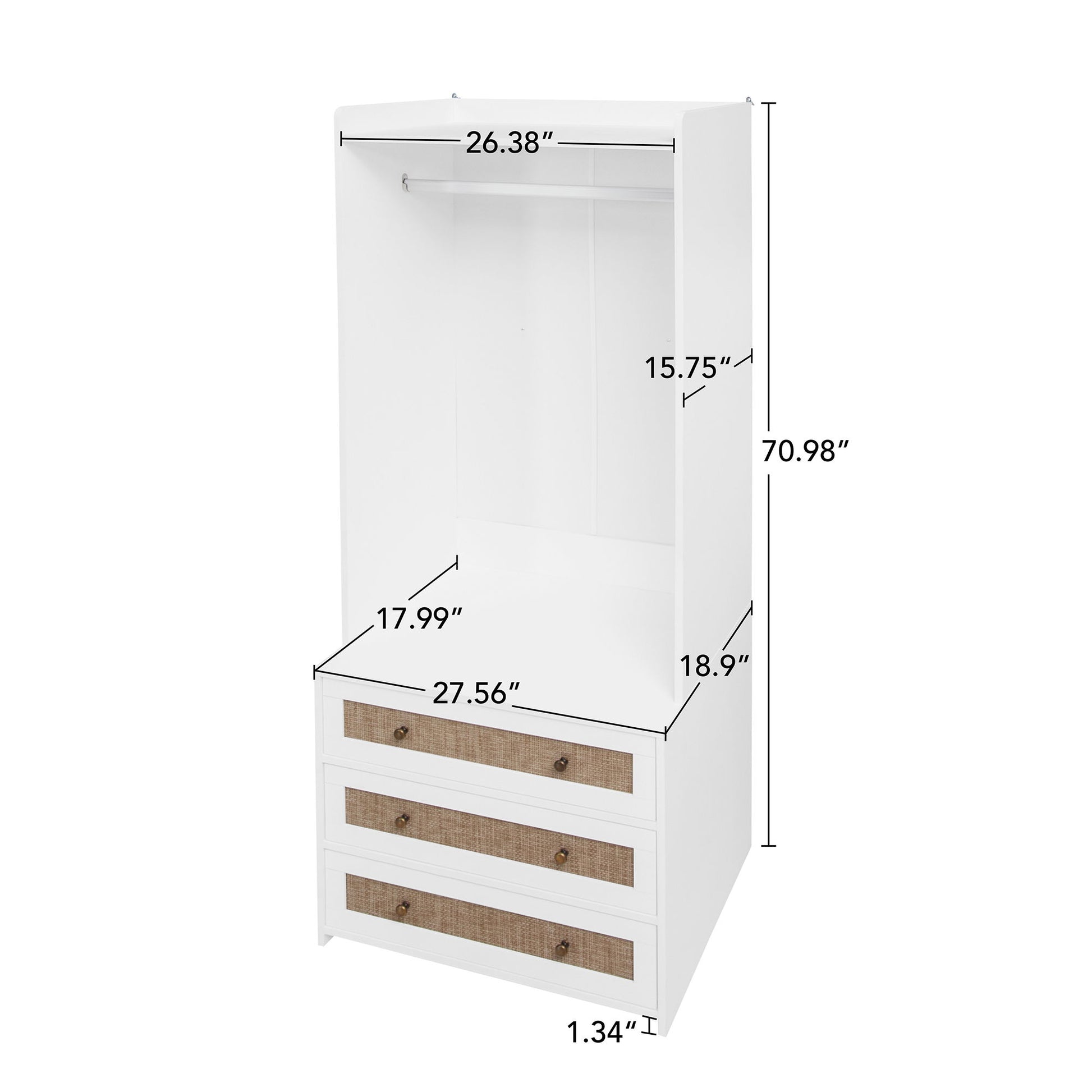 Wardrobe With 3 Drawers High Wardrobe Armoire With Rattan For Living Room Organizer - White Home Essentials