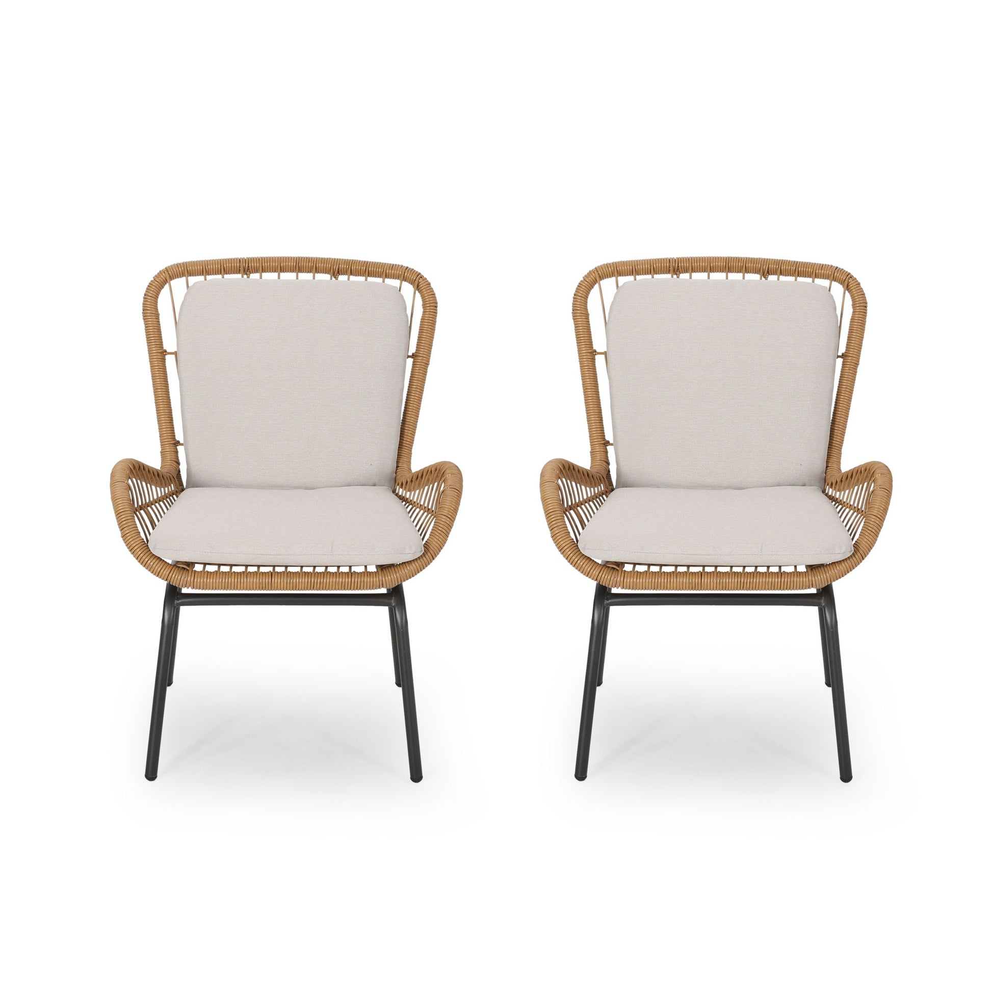 Outdoor Wicker Club Chair With Cushions (Set of 2) Noble House