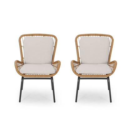 Outdoor Wicker Club Chair With Cushions (Set of 2) Noble House