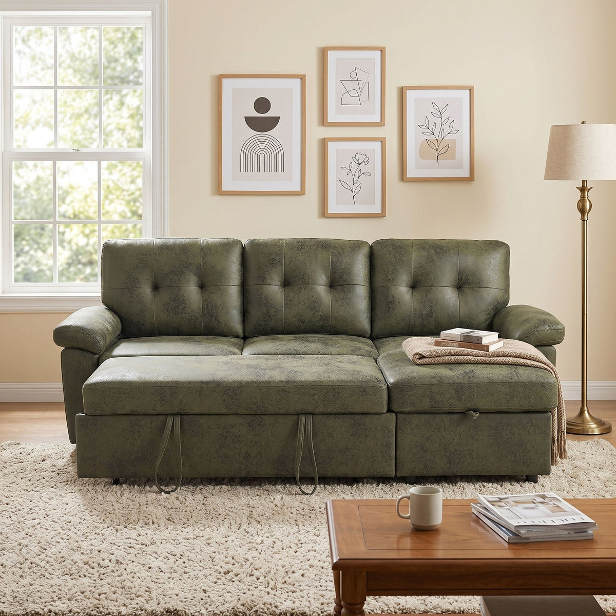 Convertible L - Sectional Sofa Bed With Storage Chaise And Padded Armrests Home Essentials