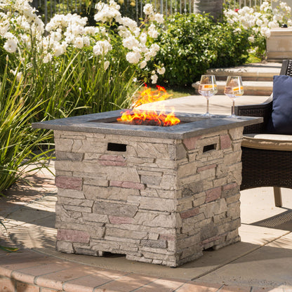 Classic Design Square Fire Pit With Top And 40, 000 Btu Heat Output - Stone Gray Noble House