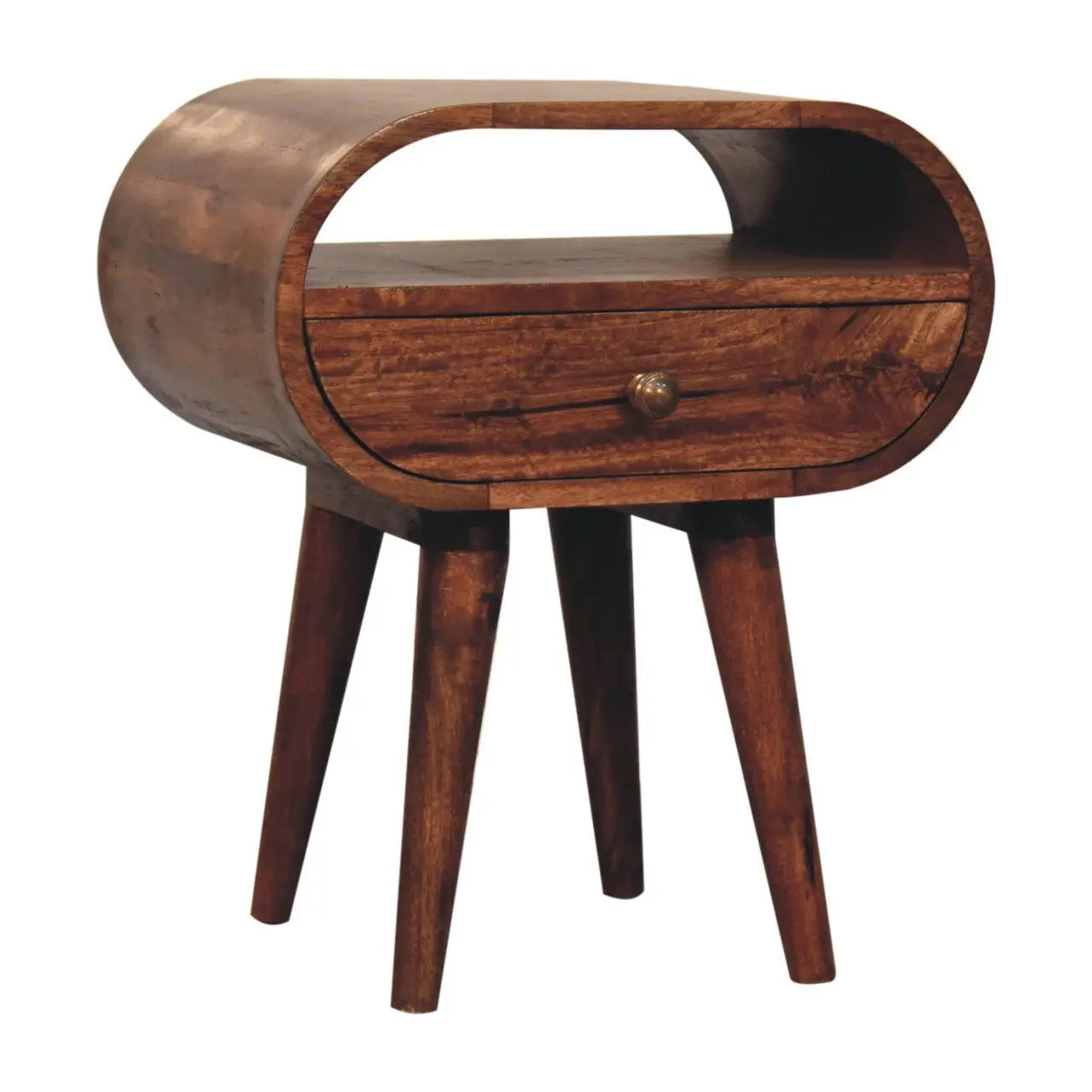 Circular Bedside Table With Open Slot - Caramel Artisan Furniture
