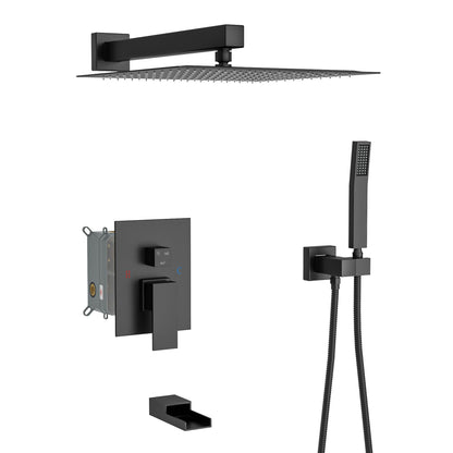 Wall Mounted Square Shower System With Rainfall Tub Spout And Handheld Shower, 10" - Matte Black Daily Nest