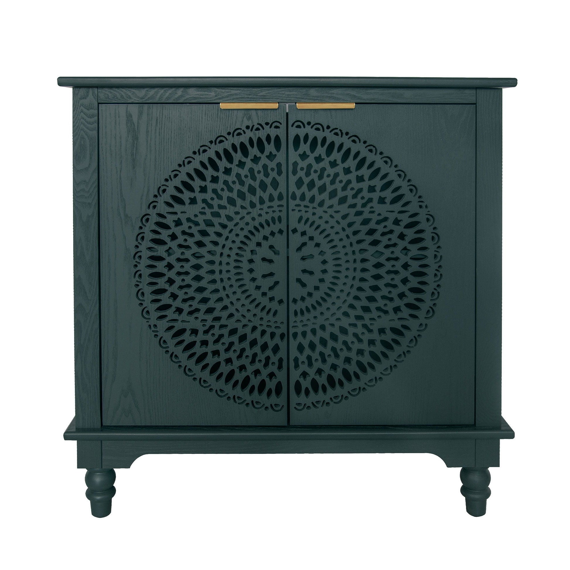 Hollow Carved 2 Door Accent Cabinet With Adjustable Shelf, Sideboard Buffet For Entryway, Living Room Or Bedroom - Blackish Green Home Essentials