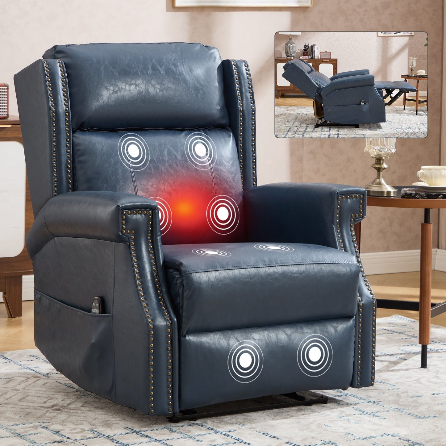 Manual Recliner Chair With Heavy Duty Motion Mechanism, 8 Vibrating Nodes And 3 Massage Modes For Living Room Home Essentials