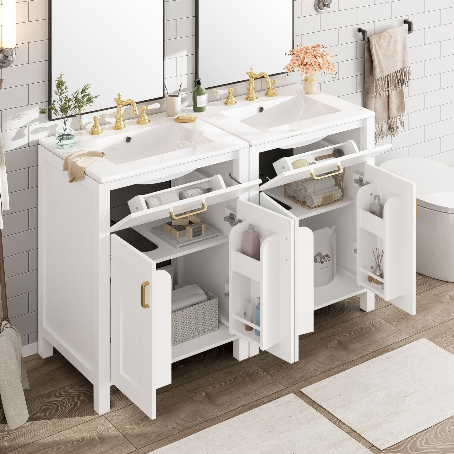 Modern Bathroom Vanity With Ceramic Sink, Soft-Close Doors, Flip Drawer, U-Shaped Shelves, Elegant Storage Solution Hearth and Haven