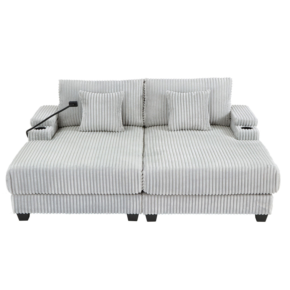 Chaise Sofa With Adjustable Backrest, Cup Holders, Phone Holder & Storage Compartments For Living Room - Light Gray Hearth and Haven