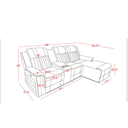 Ian - Power Reclining Chaise With LED Lighting, Pushback Design - Gray Global Furniture USA