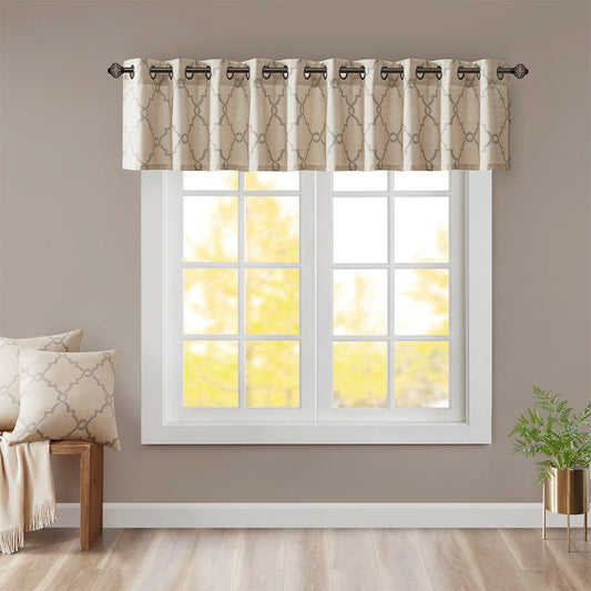 Saratoga - 18" Fretwork Print Grommet Top Window Valance - Beige