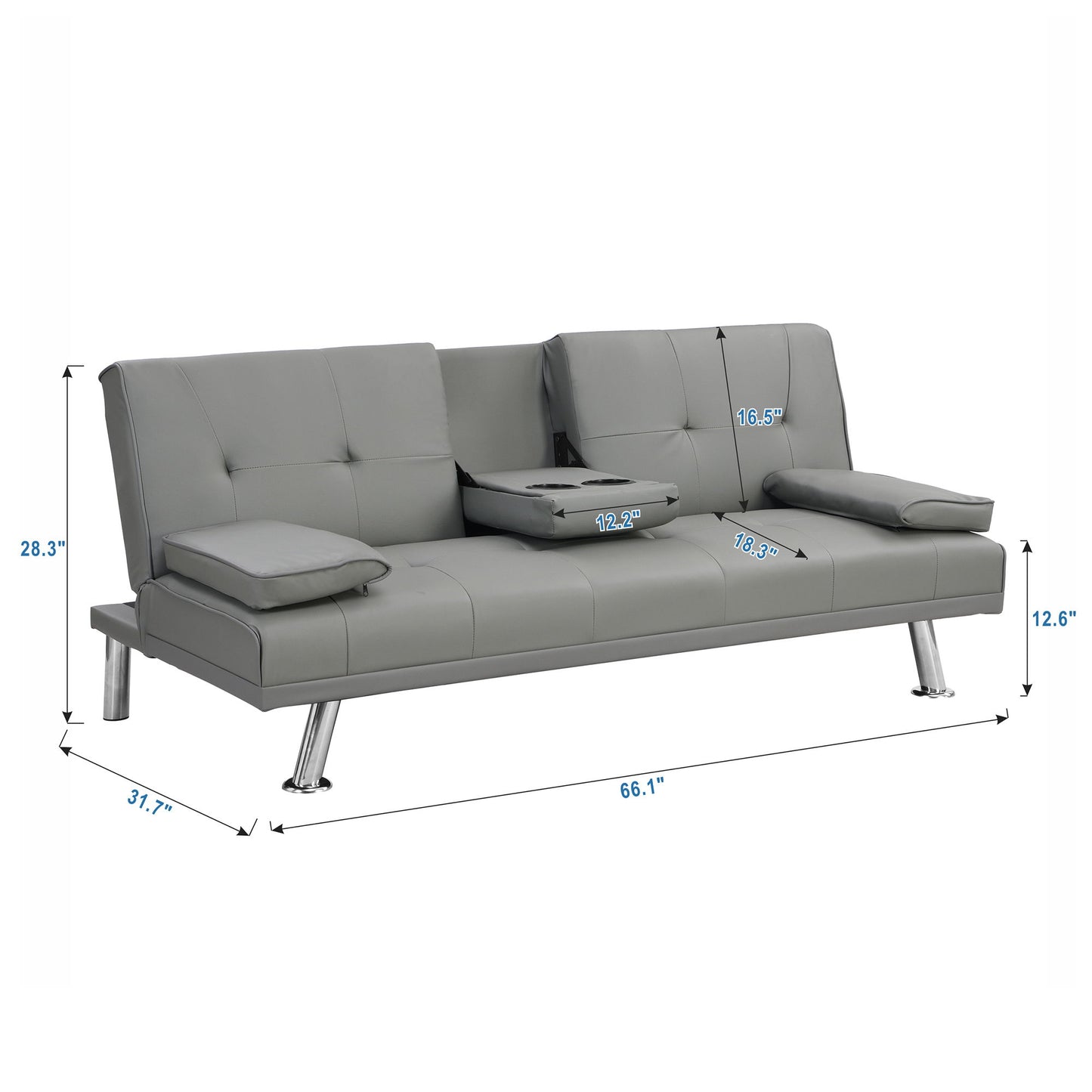 Modern Sofa Bed With Armrest 2 Holders, Wood Frame & Stainless Leg Home Essentials