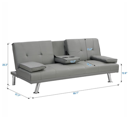 Modern Sofa Bed With Armrest 2 Holders, Wood Frame & Stainless Leg Home Essentials