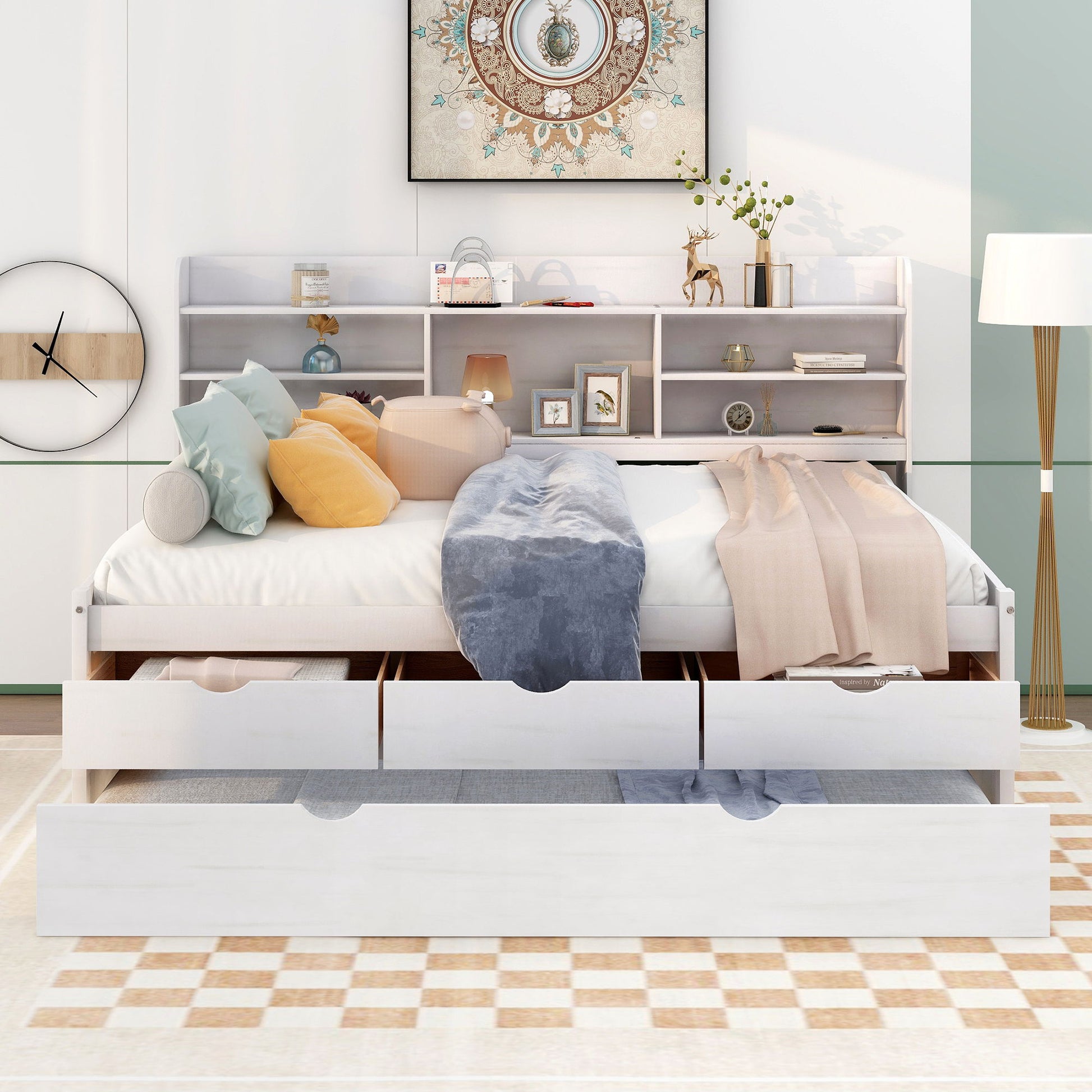 Captain Bed With Built In Bookshelves, 3 Storage Drawers, And Trundle Hearth and Haven