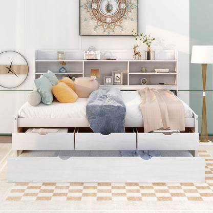 Captain Bed With Built In Bookshelves, 3 Storage Drawers, And Trundle Hearth and Haven